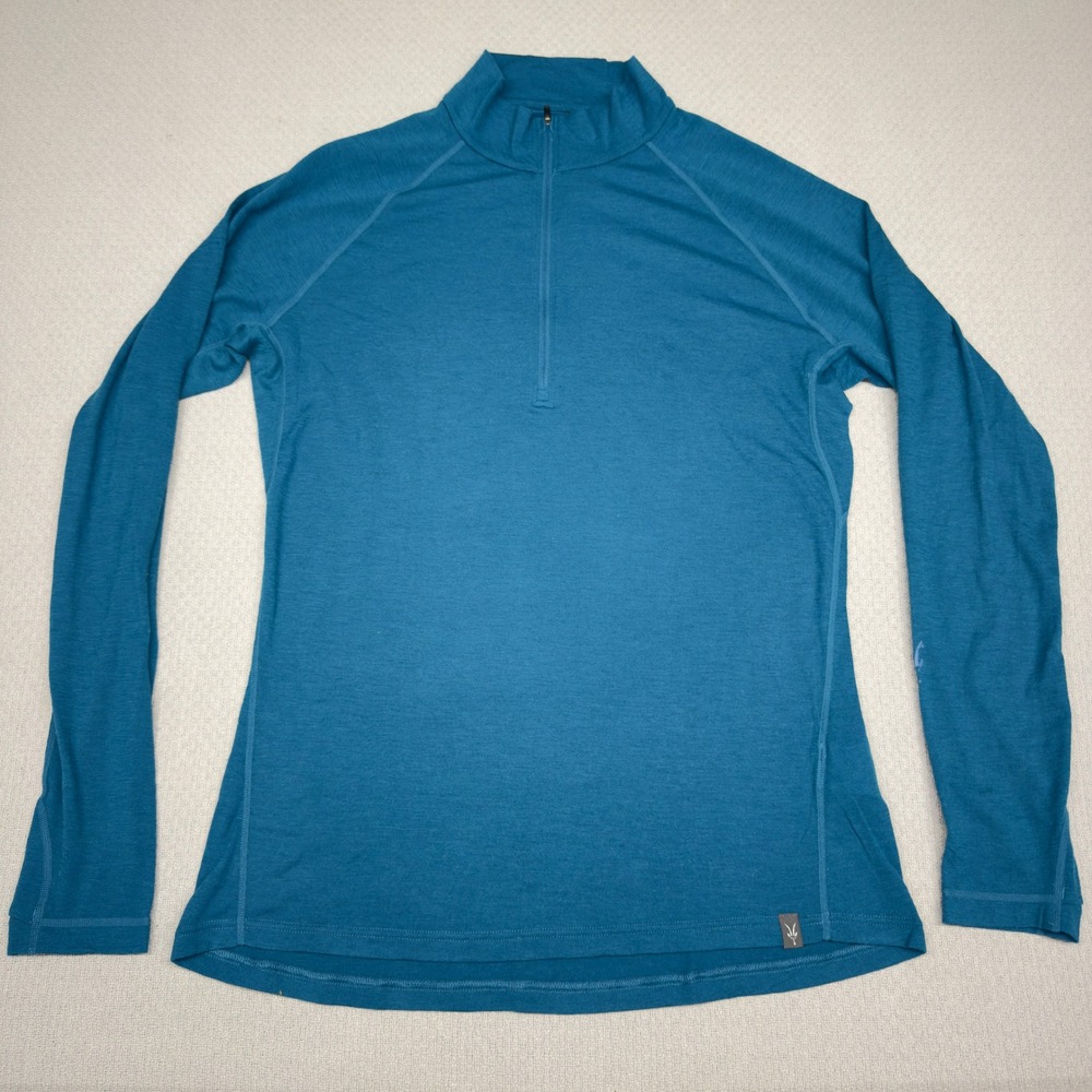 Ibex Pro Tech 1/4 Zip Merino Wool Base Layer Pullover Mens XL Teal Blue Hiking